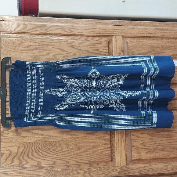 Cupshe NWT Boho Smocked Bodice Mini Tube Dress Size Medium Blue White Strapless - Picture 1 of 11
